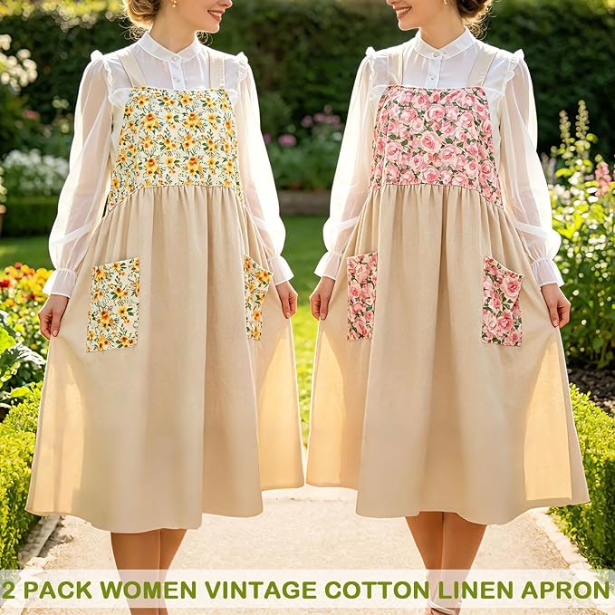 Uaussi Cotton Linen Apron Cross Back Work Apron - Image 2