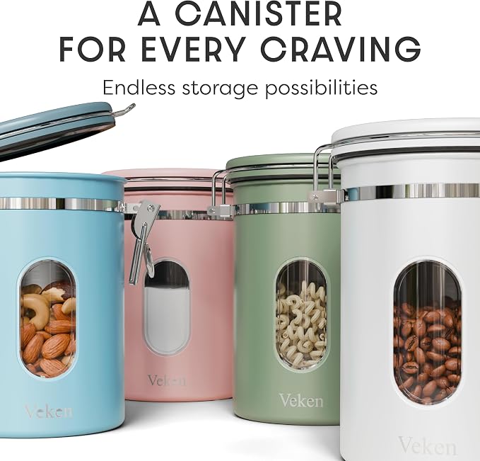 Veken Coffee Canister with Window, Airtight Stainless Steel Kitchen Food - Image 8