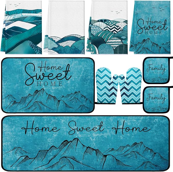 Fourluoo 10 Pcs Landscape Kitchen Dish Towels Rugs Oven Mitts and Pot Holders by Fourluoo