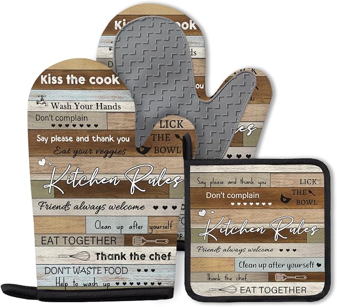 Kitchen Rules Oven Mitts and Pot Holders 3PCS, Funny Kitchen Rules Oven Mitts by Unknown