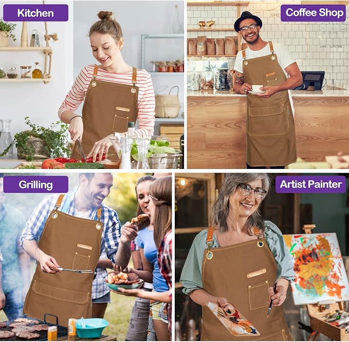 Chef Apron for Men Women with Gift Box Pack, Cross Back Apron with Pockets for - Image 6