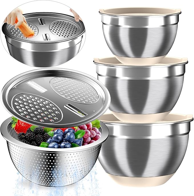 Nicdiet Mixing Bowls with Airtight Lids, Stainless Steel Mixing Bowl Set with 3 by AUFETQ
