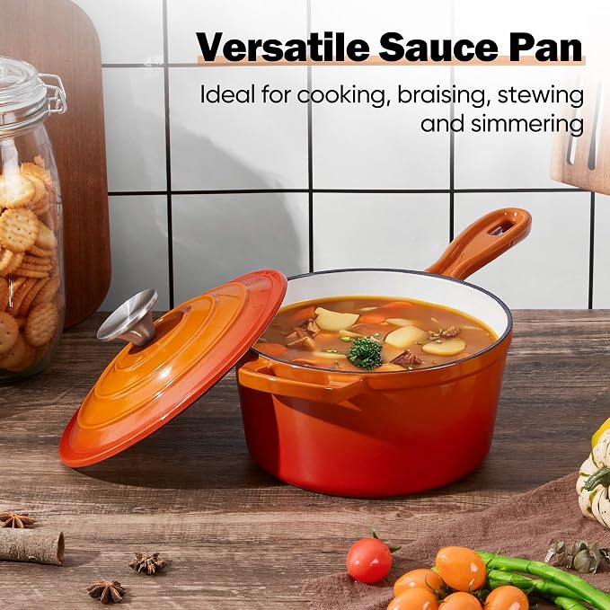 Homikit Small Cast Iron Pot, 2 QT Enameled Cast Iron Sauce Pan - Image 7