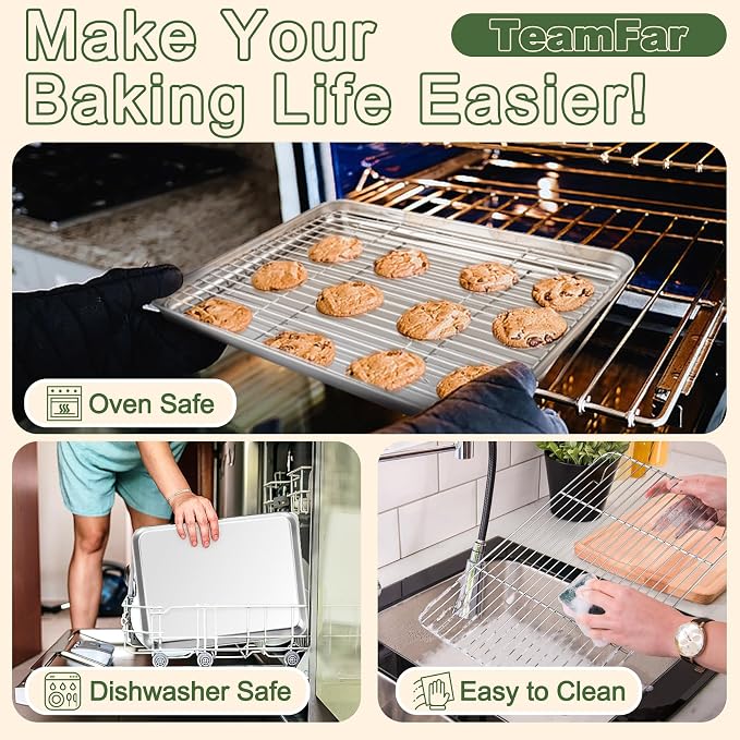 TeamFar Baking Sheet with Rack Set, 16/12.5/10.5 Inch Stainless Steel Cookie - Image 5