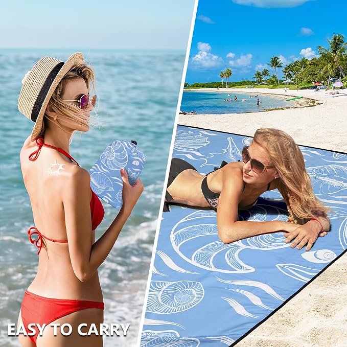 WIWIGO Beach Blanket Waterproof Sandproof Beach Mat 79" X 83"/10'x9'for 2-8 - Image 4