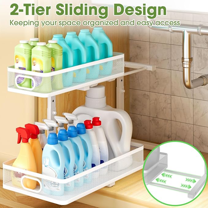 Under Sink Organizer 4-Pack, Metal 2-Tier Pull-Out Cabinet Shelf - Image 7