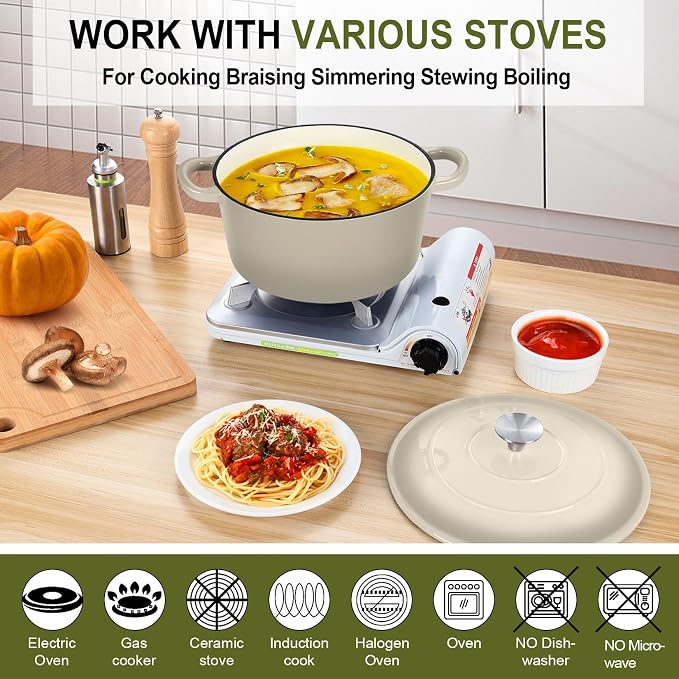 P&P CHEF 6QT Enameled Dutch Oven, Cast Iron Dutch Oven Pot - Image 4