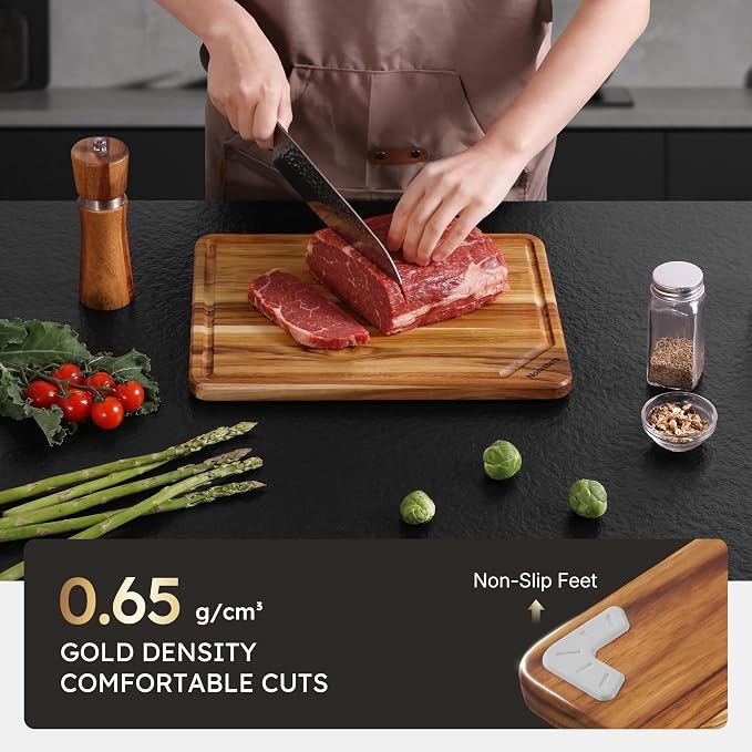 Teak Wood Cutting Board for Kitchen 13inch Charcuterie Board Serving Heavy Duty - Image 5