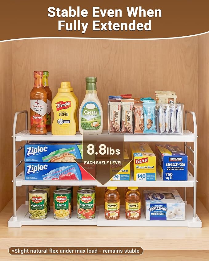 EVERIE Extendable 3-Tier Kitchen Cabinet & Pantry Organizer - Image 8
