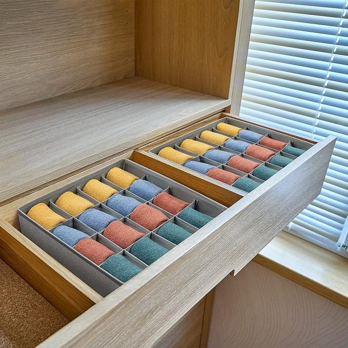 Joyoldelf Sock Drawer Organizer Divider Underwear Organizer 16-cell Fabric - Image 3