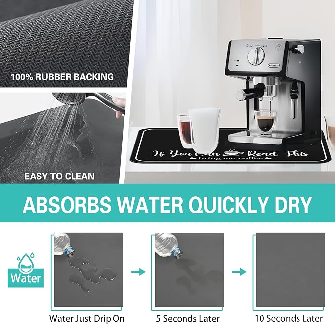 Coffee Bar Mat for Countertops 19inx12in, Absorbent Hide Stain Anti-Slip Cafe - Image 4