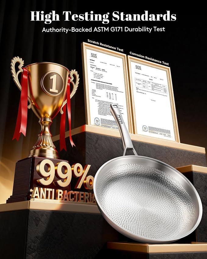 Titanium Pan, 12 Inch Pure Titanium Hammered Pro frying pan - Image 5