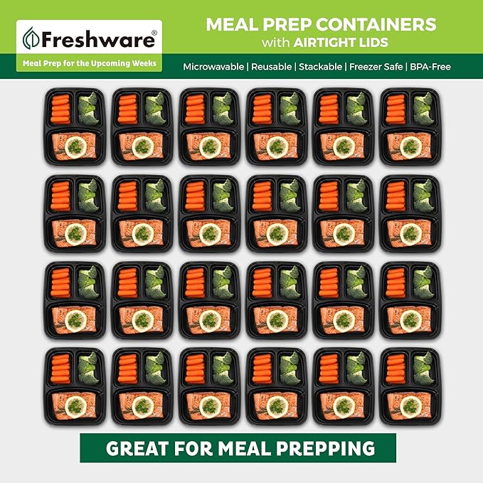 Freshware Bento Box Meal Prep Containers, 3-Compartment, 32 ounce - Image 3