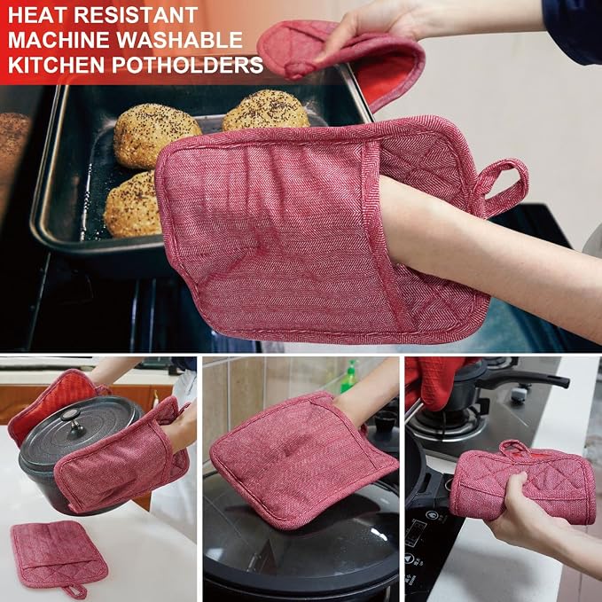 Pot Holders Yarn-Dyed Set of 3 Non Slip Silicone Kitchen Lines Heat Resistant - Image 6