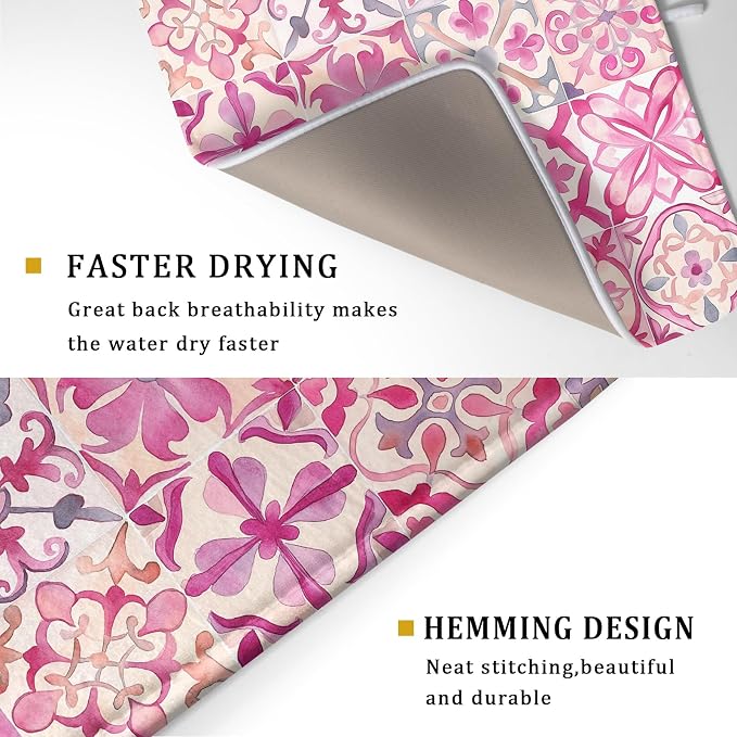 Pink Mexican Tiles Dish Drying Mat Absorbent Microfiber Dish Drying Pad - Image 3