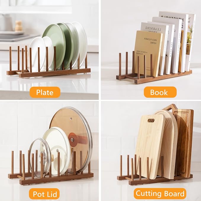 HBlife 2pcs Acacia Wooden Dish Dying Rack Pot Lid Plate Organizer Holder - Image 4