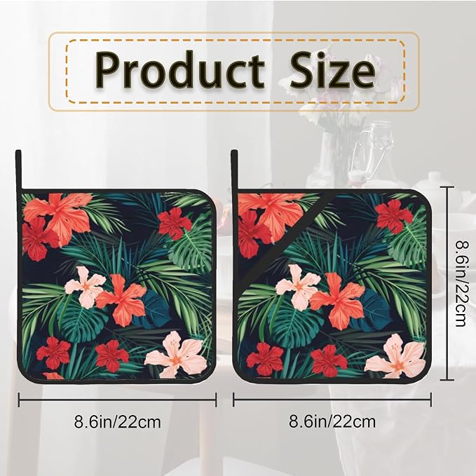 Tropic Hawaiian Hibiscus Flower Pot Holder Set of 2, Heat Resistant Potholders - Image 2