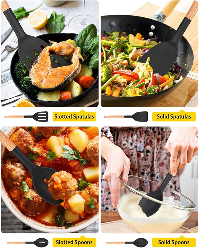 Pack of 4 Silicone Cooking Utensils Set, Non Stick Solid Spatulas and Heat - Image 5