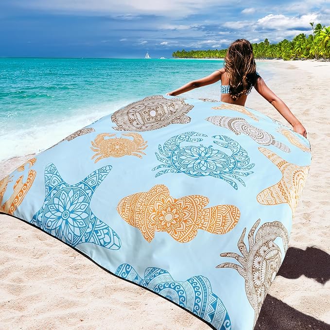 WIWIGO Beach Blanket Waterproof Sandproof Beach Mat 79" X 83"/10'x9'for 2-8 - Image 4