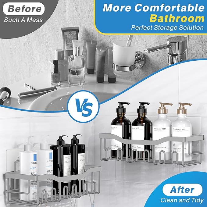 EUDELE 5-Pack Rustproof Stainless Steel Shower Caddy Set– No Drill Adhesive - Image 3