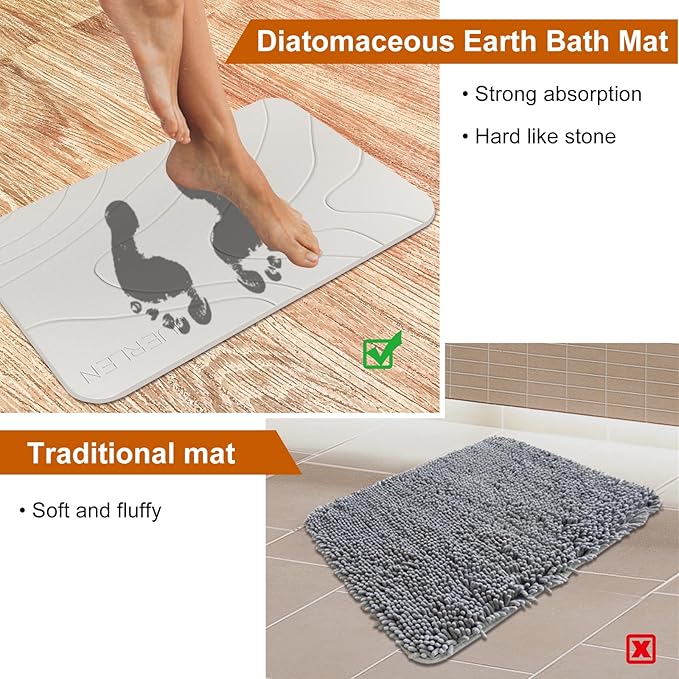 JUERLEN 2 Pack Diatomaceous Earth Shower Mat, Stone Bath Mat, Nonslip Super - Image 4