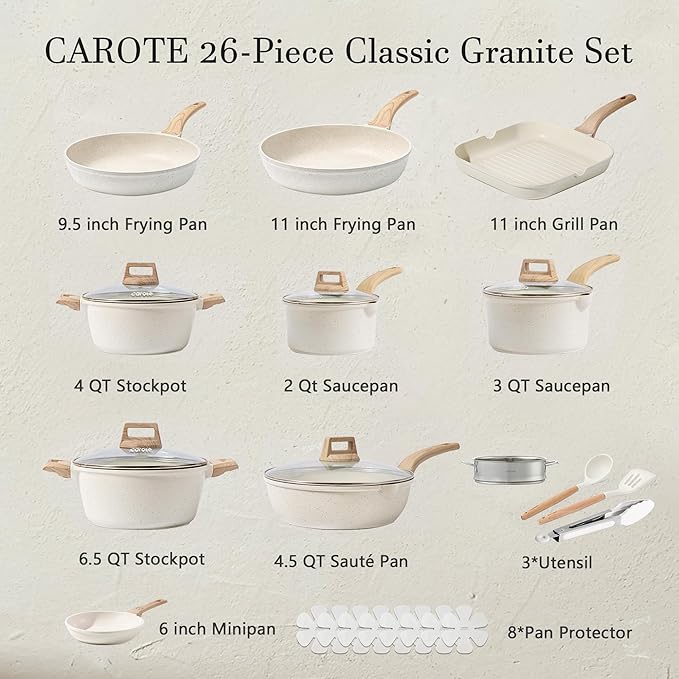 CAROTE Pots and Pans Set Nonstick, Cookware Set Induction Kitchen Cooking Set - Image 2