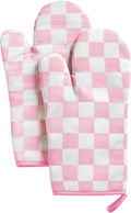 Ohocut Pink Checkered Oven Mitts Heat Resistant, Vintage Retro Checkerboard by Ohocut