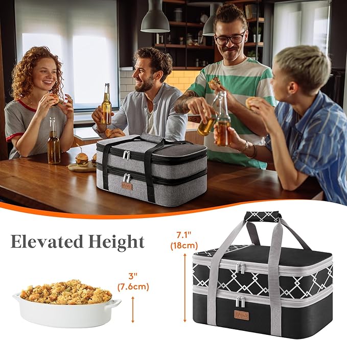 Lifewit Insulated Double Decker Casserole Carrier, Expandable Lasagna Lugger - Image 4