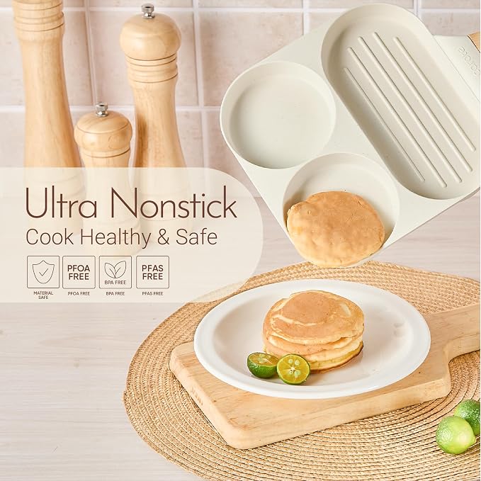 CAROTE Egg Pan Omelette Pan, 3-In-1 Divided Nonstick Grill Pan, Pancake Pan and - Image 4