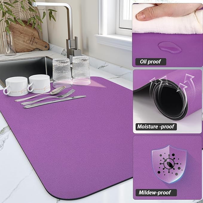 HotLive Dish Drying Mat for Kitchen Counter, Heat Resistant Drainer Mats - Image 3