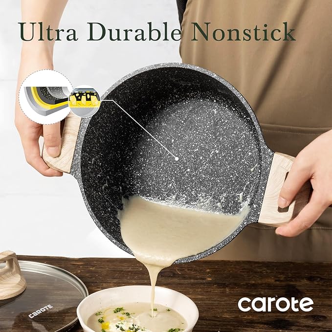 CAROTE Nonstick Stock Pot with Lid Soup Pot, 6 Quart Casserole with Lid - Image 4
