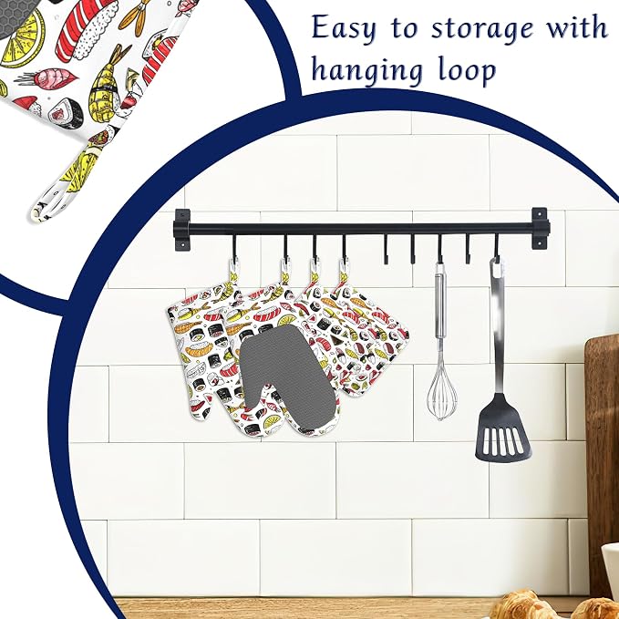 Japanese Kawaii Sushi Potholders & Oven Mitts Sets Cute Sushi Roll Silicone - Image 3