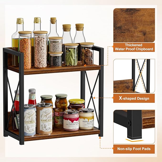 Giikin Kitchen Counter Shelf, Kitchen Countertop Organizer, 2 Tier Spice Rack - Image 2