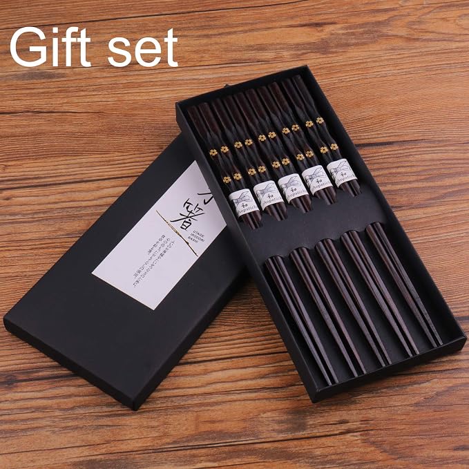 5 Pairs Chopsticks Wooden, Glamfields Reusable Chop sticks, Non-slip Japanese - Image 6