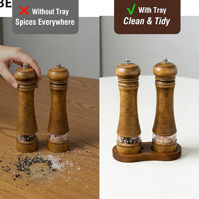 Wooden Salt and Pepper Grinder Set, Premium Oak Wood Salt Grinders Shakers - Image 2
