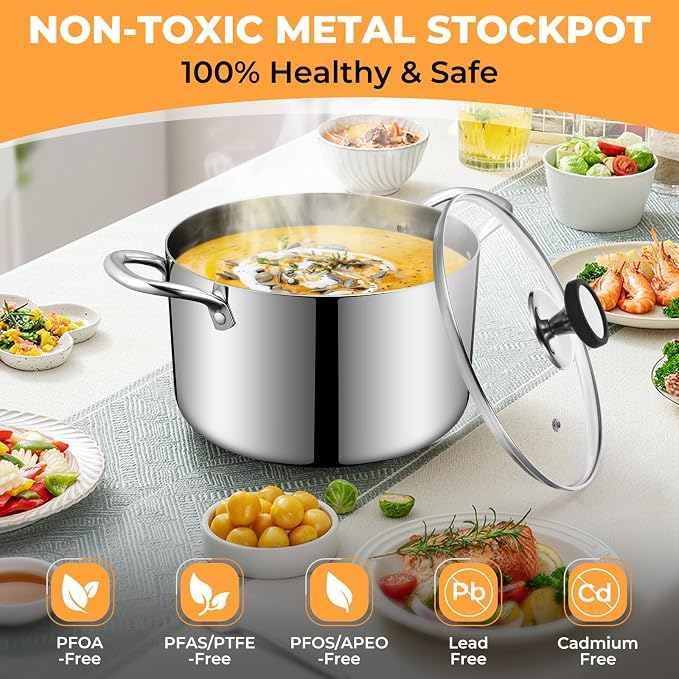 Tri-Ply Stainless Steel Stock Pot, 6.5 Quart Heavy Duty Induction Cooking Pot - Image 6