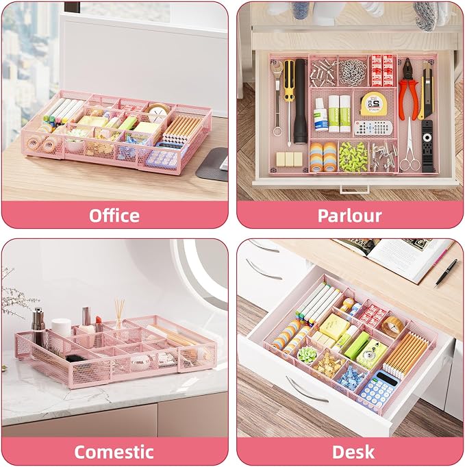 Marbrasse Expandable Desk Drawer Organizer, Mesh Tray - Image 4