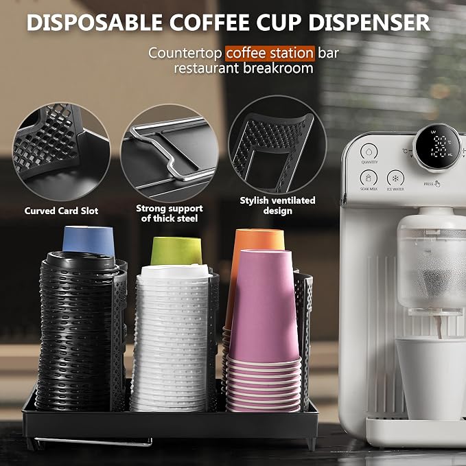 6-Slot Paper Cup and Lid Holder, Disposable Coffee Cup Dispenser, Upright Paper - Image 3