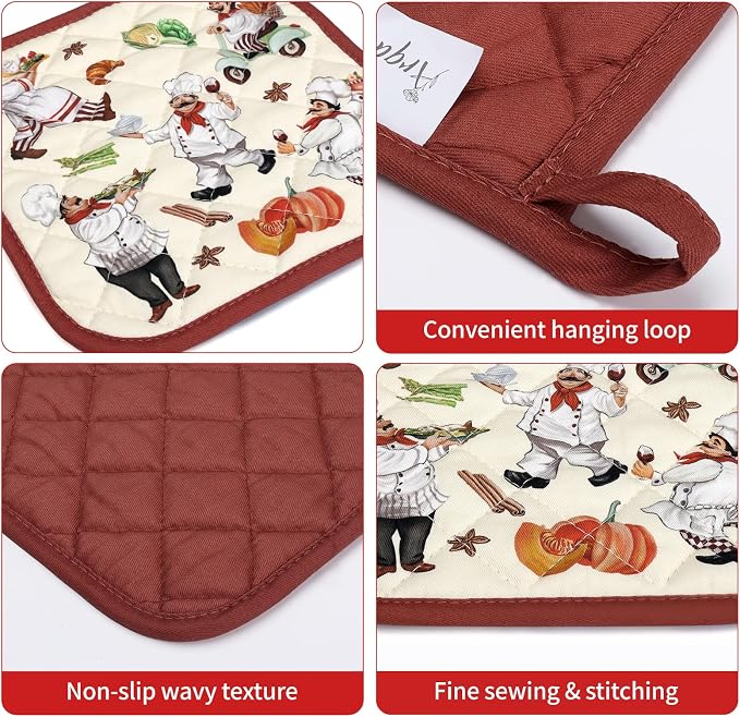 Chef Oven Mitts and Pot Holders Sets 4Pcs, 100% Cotton Heat Resistant, Extra - Image 3