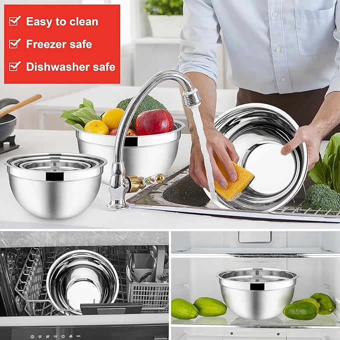 E-far Mixing Bowls with Lids, 12-Piece Stainless Steel Salad Bowls Metal - Image 5