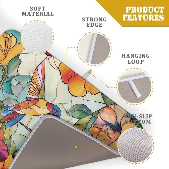 Spring Summer Dish Drying Mat for Kitchen Counter Hummingbird Microfiber - Image 4