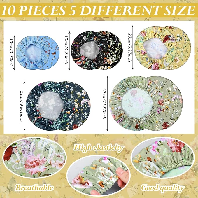 Patelai 10 Pcs Bowl Covers Reusable in 5 Size Stretch Cloth Fabric Elastic Food - Image 2