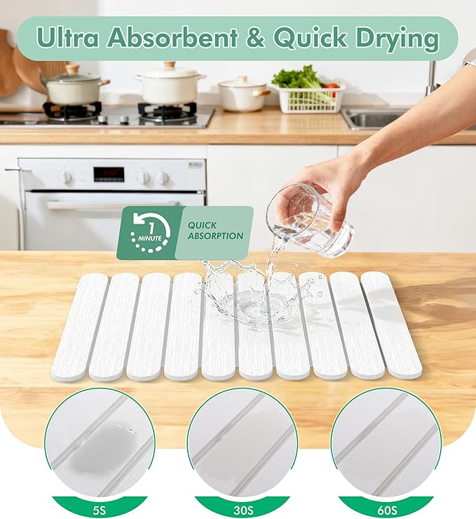 Large Stone Dish Drying Mat for Kitchen Counter, Quick Dry Diatomaceous Earth - Image 3