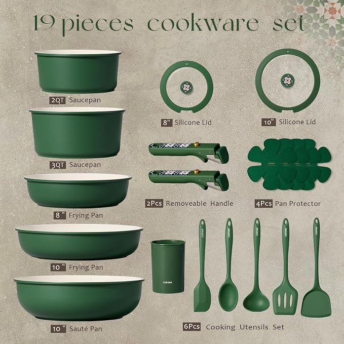 CAROTE 19Pcs Ceramic Cookware Set, Pots and Pans Set Non stick, Non Toxic - Image 2