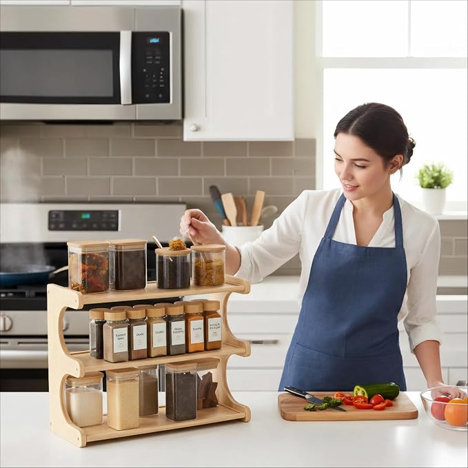 Spice Rack, 3-Tier Bamboo Spice Rack Organizer - Image 4