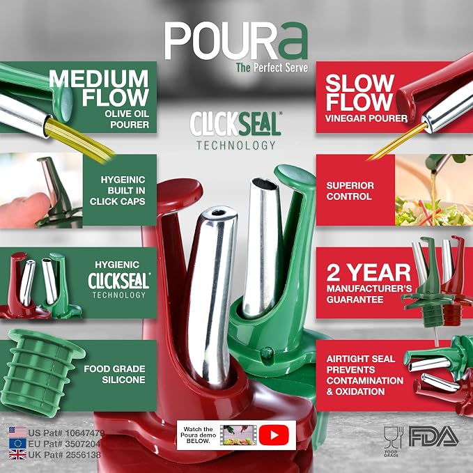 Poura Oil and Vinegar Dispenser Spouts | Airtight ClickSeal BPA Free Bottle - Image 2