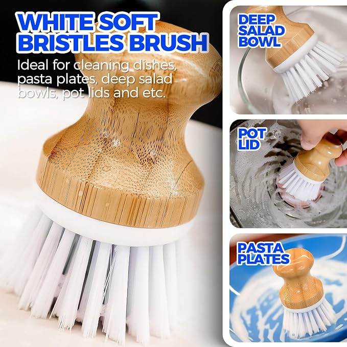 Holikme Bamboo Palm Brush Dish Brushes Vegetable Scrubber Round Natural Scrub - Image 3