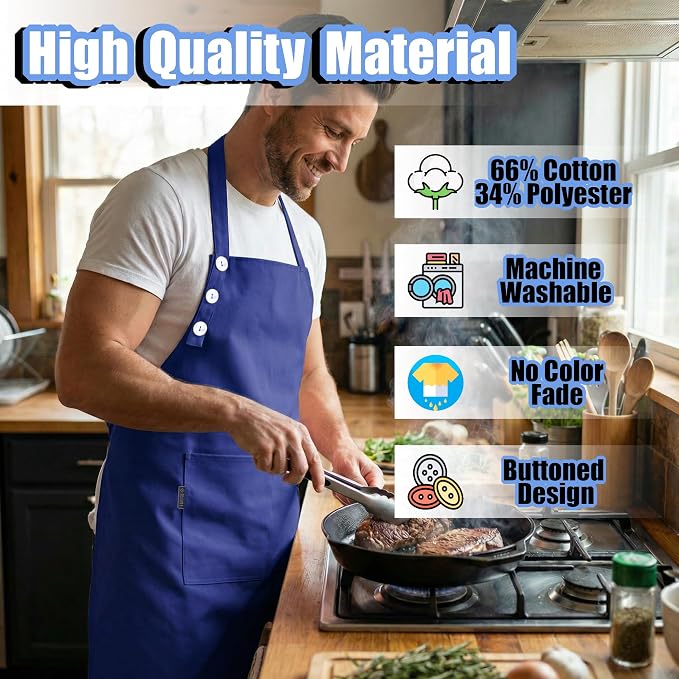 TOSHE Kitchen Apron Waterdrop Resistant Cotton Apron - Image 3
