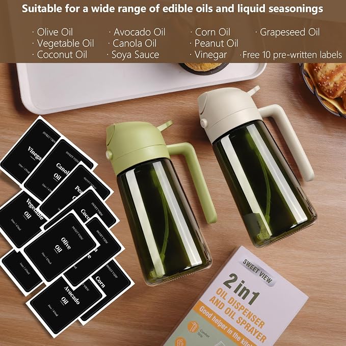 SWEET VIEW 2PCS Olive Oil Dispenser and Oil Sprayer – 16oz/470ml Glass - Image 7