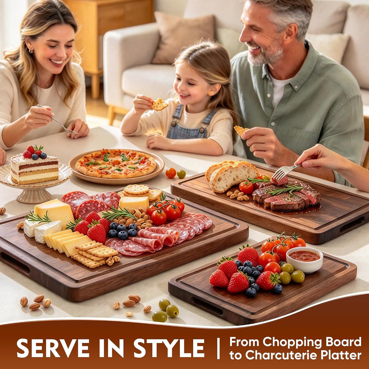 3 Pack Walnut Wood Cutting Boards For Kitchen End Grain Wooden Board